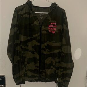 Anti Social Social Club Green Camo Windbreaker with Pink Logo